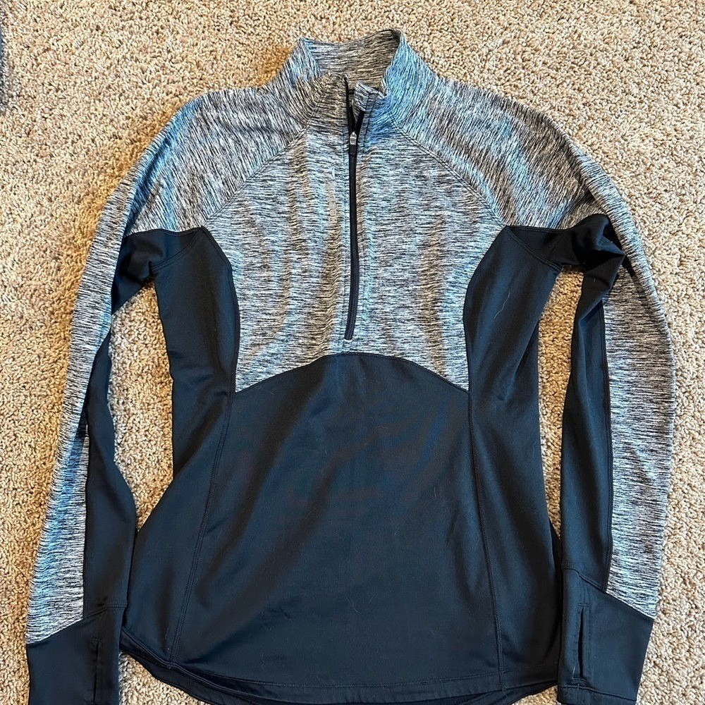 Reebok Speedwick Womens Medium Quarter Zip Pullover Space Dye Grey Black Workout